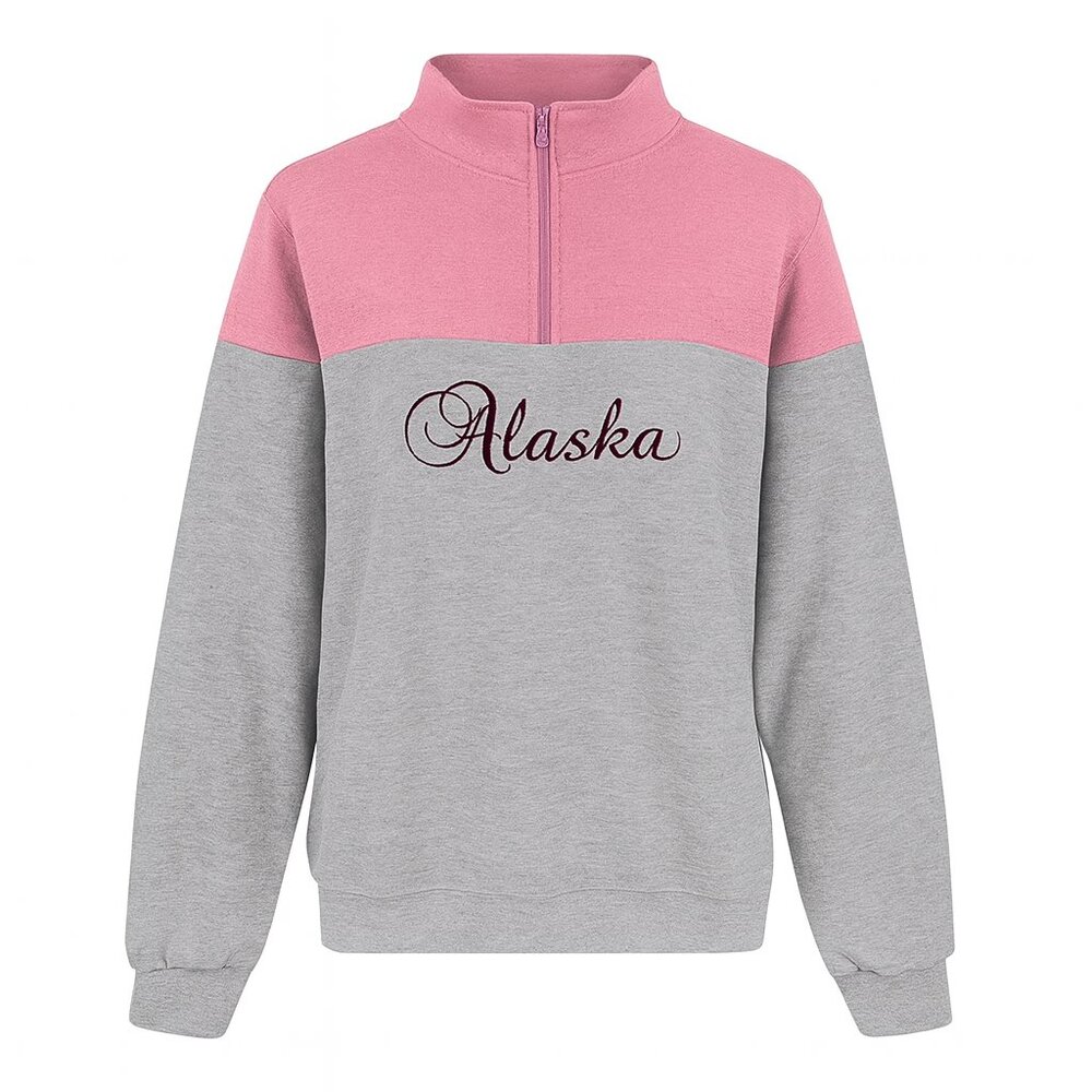ALASKA | Pink & Grey Quarter Zip Sweatshirt - Women's XL